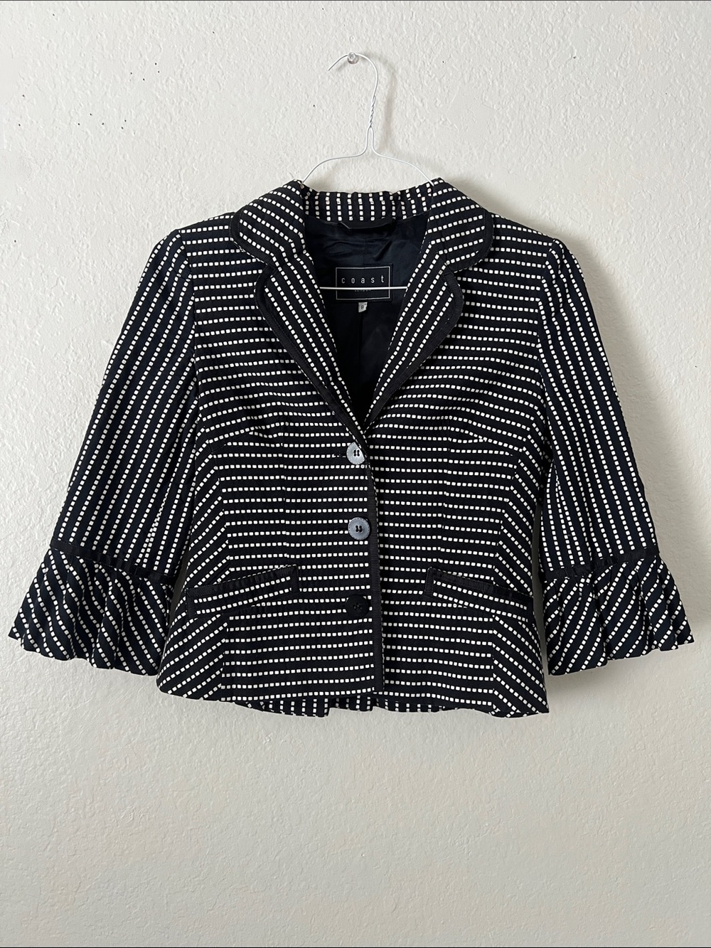 EUC COAST 100% Cotton Black & White Dot Pattern Blazer Size 8 (UK)